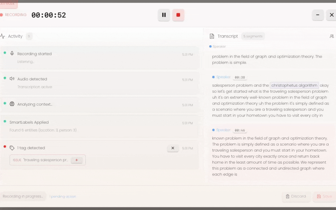Real-time transcription in threadfork