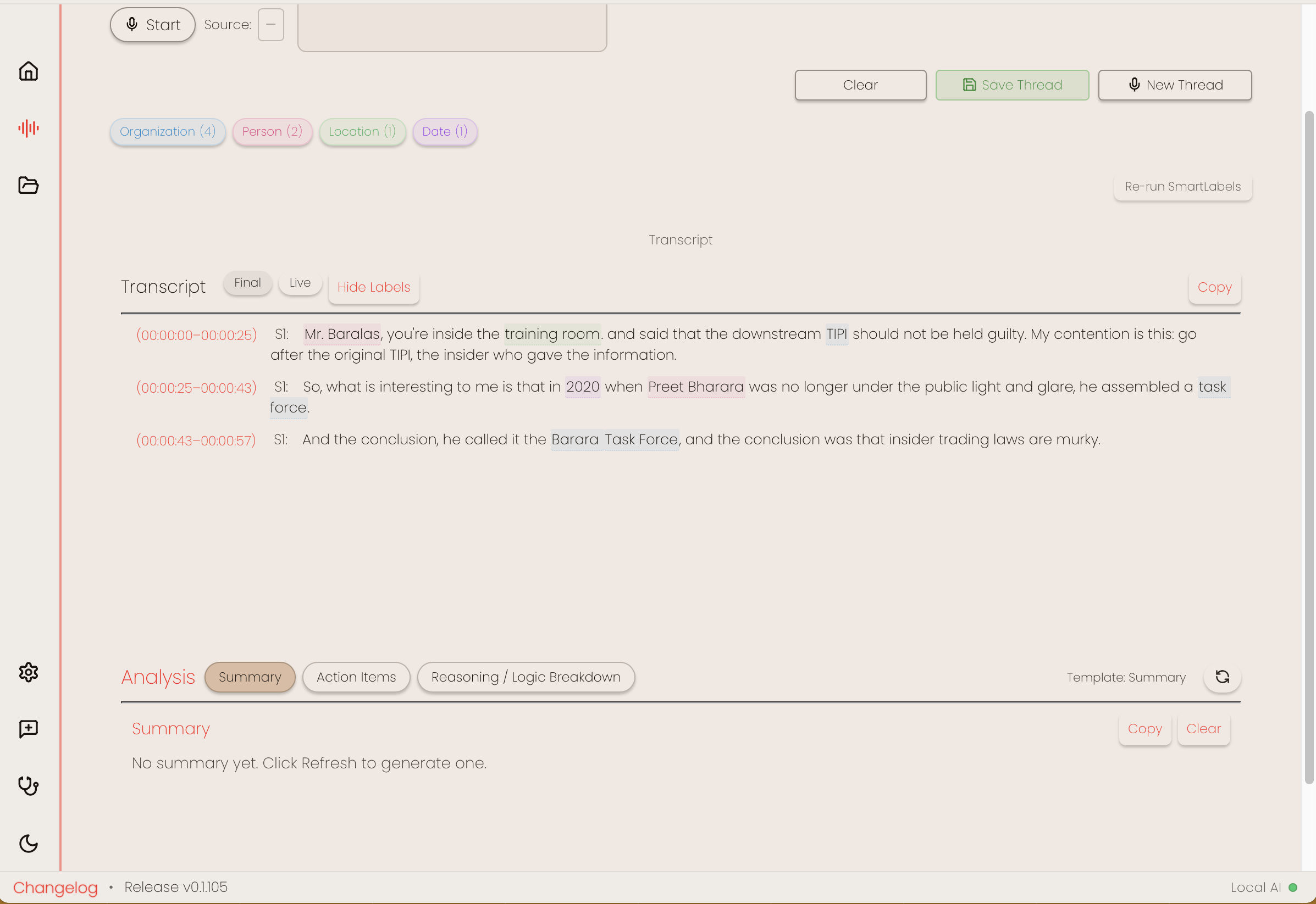recording view with semantic tags